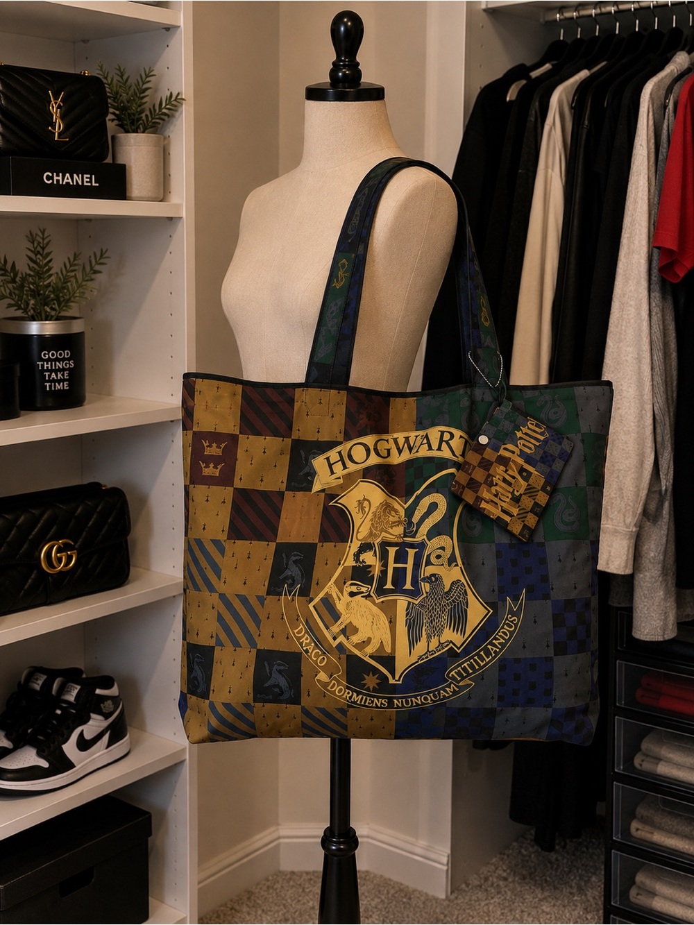 Hogwarts Crest Large Patchwork Tote Bag - Multicolor